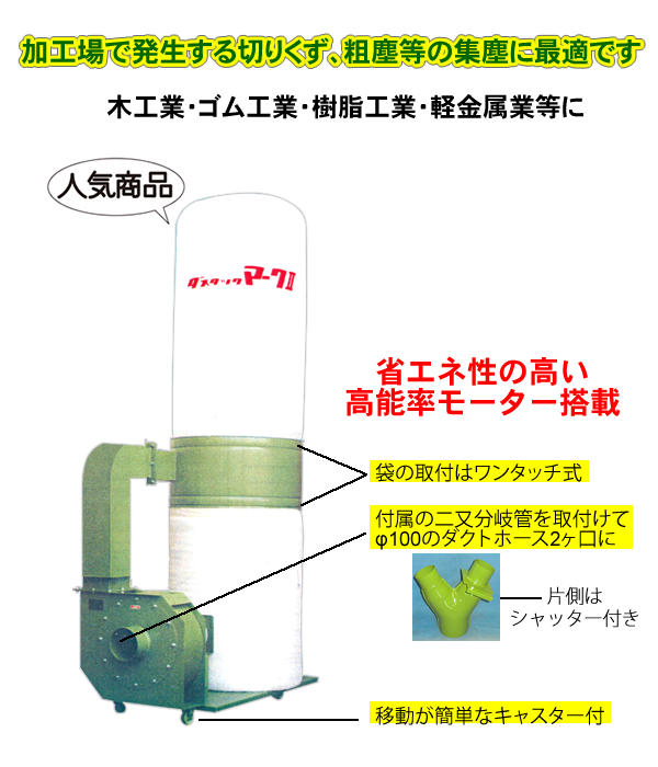 送料無料] 木工用集塵機 鈴木工業 DT-30M型 2又分岐管付 業界最安値に挑戦中！／通販 玉置機械商会