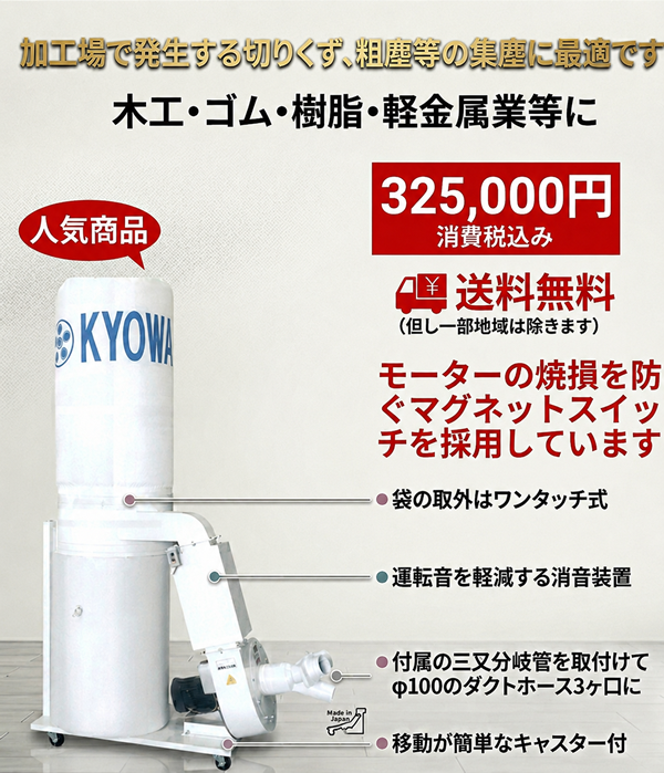 送料無料] 消音型木工用集塵機 協和機工 KAZ-3CS 2.2Kw マグネット